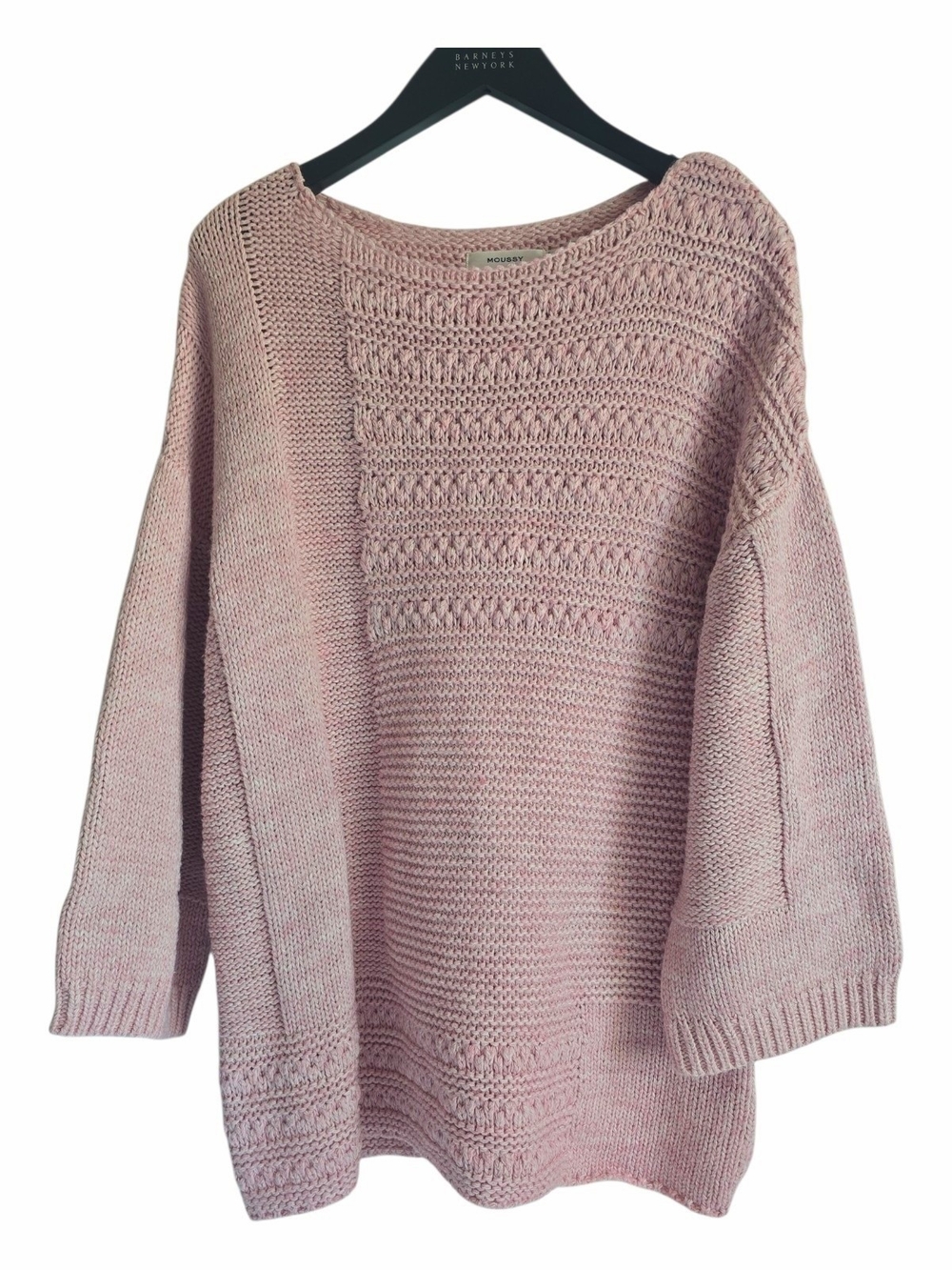 Moussy Blush Pink Textured Knit Crewneck Wool Blend Sweater
